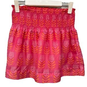 J.Marie Mini Skirt Women's Size XS Pink Floral Smocked Waist Stretch Lined Fairy